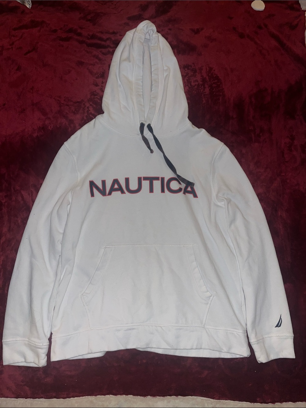 Nautica White Hooded Pullover with Navy Logo